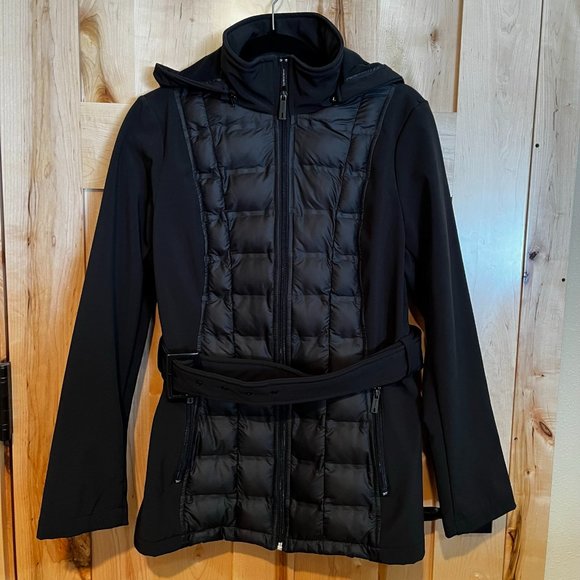Kenneth Cole New York Ladies Mixed Media Jacket Black Medium Puffer Fleece - Picture 1 of 9